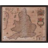 17th Century map of England Anglia Regnum, pub Amsterdam c1646 by Jan Jansson, 39cm x 50cm, framed