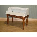 Victorian fruitwood washstand carera marble top which includes high back and sides with a marble