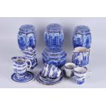 Collection of Rington's Blue & White including Willow pattern teaware and hexagonal storage jars