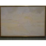 Edward Heeley (1935-2011) oil on canvas abstract country landscape study in cream, signed lower