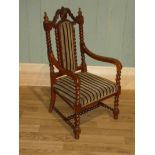Early 20th century walnut childs chairs with backsplat and stuffover seat, decorated with bobbin and