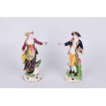 A pair of Bloor Derby 19th Century figure groups selling fruit and flowers 20cm H