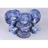 A collection of Spode Italian pattern blue and white pottery including seven dinner plates, five
