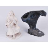 Plaster sculpture of Madonna and child plus abstract sculpture (2)