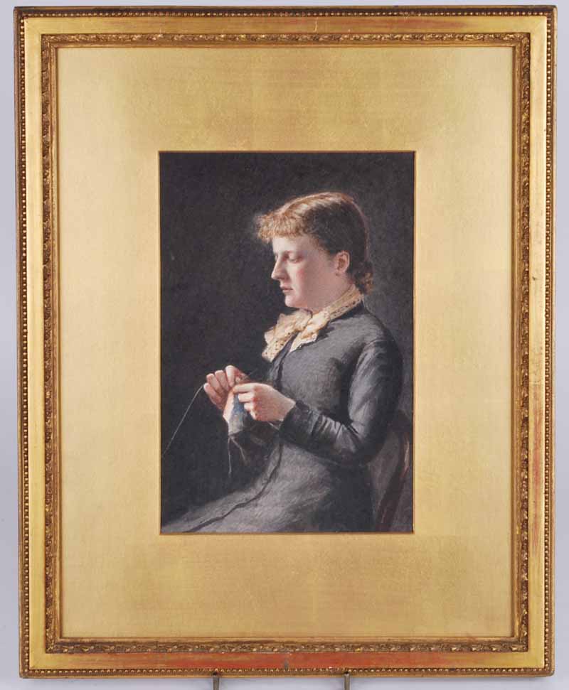 Robert Edward Morrison - (1852-1925)watercolour portrait Busy Fingers dated 1881 - 23.5cm x 16cm,