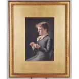 Robert Edward Morrison - (1852-1925)watercolour portrait Busy Fingers dated 1881 - 23.5cm x 16cm,