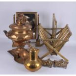 A Russian Brass Samovar, a Russian brass jug, plus a swing mirror, trinkets and a folding brass