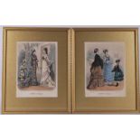 Three pairs of 19th century french fashion prints, plus two others including Modes De Paris -