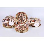 Royal Crown Derby set of seven large teacups and saucers and seven sideplates in Imari pattern