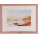 Pair of oil pastel landscapes of rowing boats and dingy, possibly by Margaret Harris, Channel