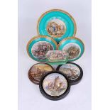 Three Prattware pot lids of coastal interest, all untitled, plus a Prattware trinket box, two