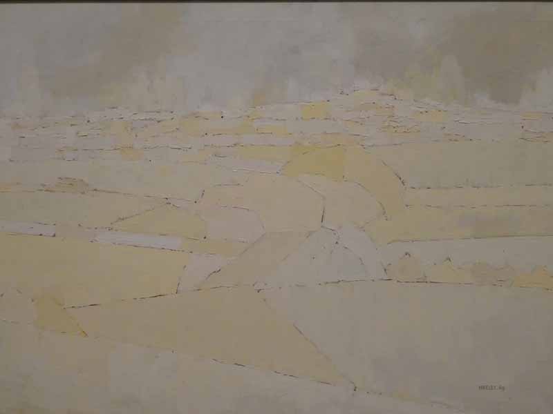 Edward Heeley (1935-2011) oil on canvas abstract country landscape study in cream, signed lower - Image 2 of 2