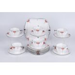 A Shelley Art Deco Queen Anne pattern six setting tea set