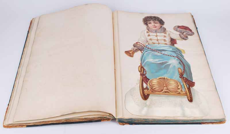 A Victorian scrapbook containing loose and fixed decoupage 30cm x 48cm - Image 4 of 4