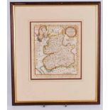 A 17th century book map of Lancashire 20cm x 18cm, framed and glazed