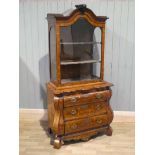 18th Century Dutch Marquetry three drawer bombe commode with elevated display cabinet