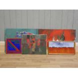 Edward Heeley (1935-2011) A group of abstract oil acrylic paintings including two on board, two on