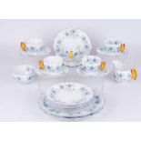 An art deco Aynsley porcelain cornflower pattern part tea set with yellow butterfly handles,