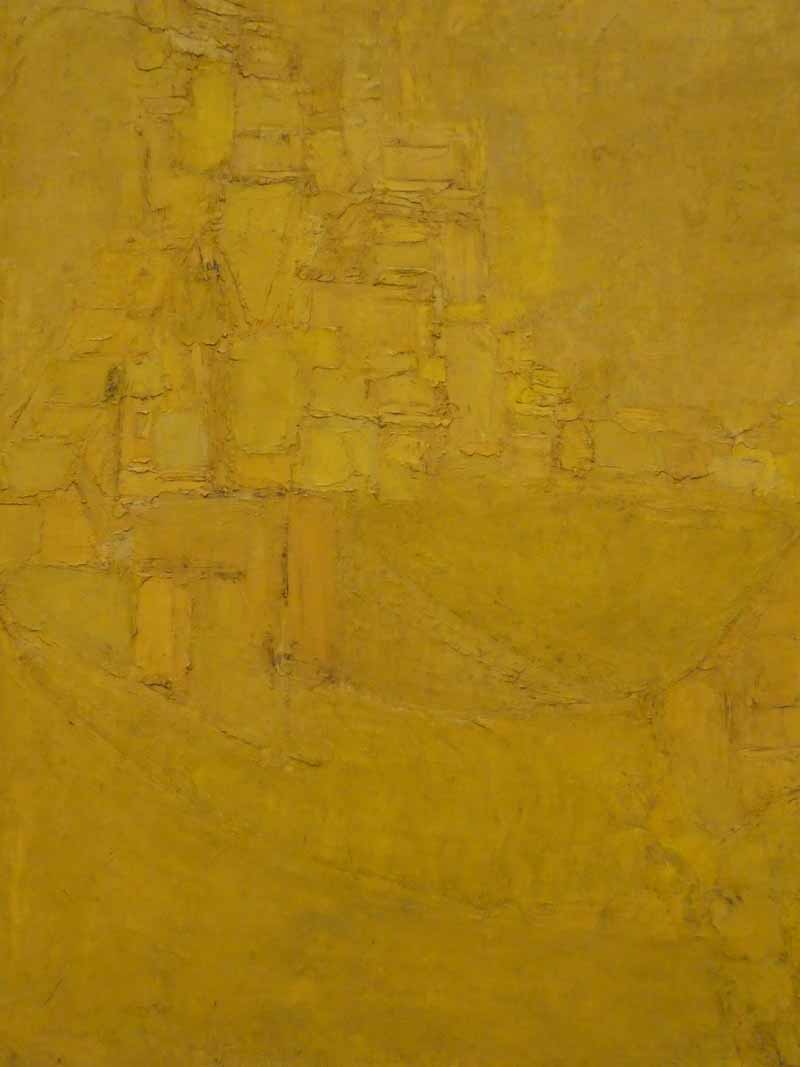 Edward Heeley (1935-2011) oil on board abstract study in yellow Yellow Quarry , signed lower left
