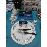 An Aynsley Pembroke Cake Stand, two knives, serviette rings, 4 small ornaments, table mats and a