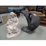 Plaster sculpture of Madonna and child plus abstract sculpture (2)