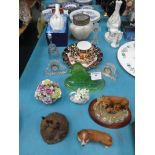 A mixed lot of ceramics and glass inc Opalescent vase, glass clocks, Royal Crown Derby Vase,