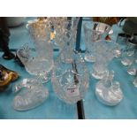 Eight items of Cut Glass Crystal icl vases, flower boat and crystal animals