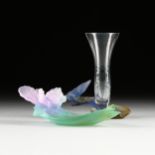 A DAUM PÃ‚TE DE VERRE CRYSTAL "BUTTERFLY" BUD VASE AND "ORCHID" DISH, SIGNED, LATE 20TH CENTURY, the