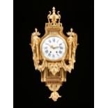 A LOUIS XVI STYLE GILT BRONZE CARTEL CLOCK, MODERN, with a circular hinged and convex glass bezel