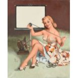 FOREST CLOUGH (American 1910-1985) A PIN UP PAINTING, "Reel Girl," oil on canvas, signed L/L, "F.