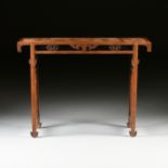 A CHINESE HUANGHUALI AND BURL WALNUT RECESSED LEG ALTAR TABLE, POSSIBLY QIANLONG PERIOD, 1735-
