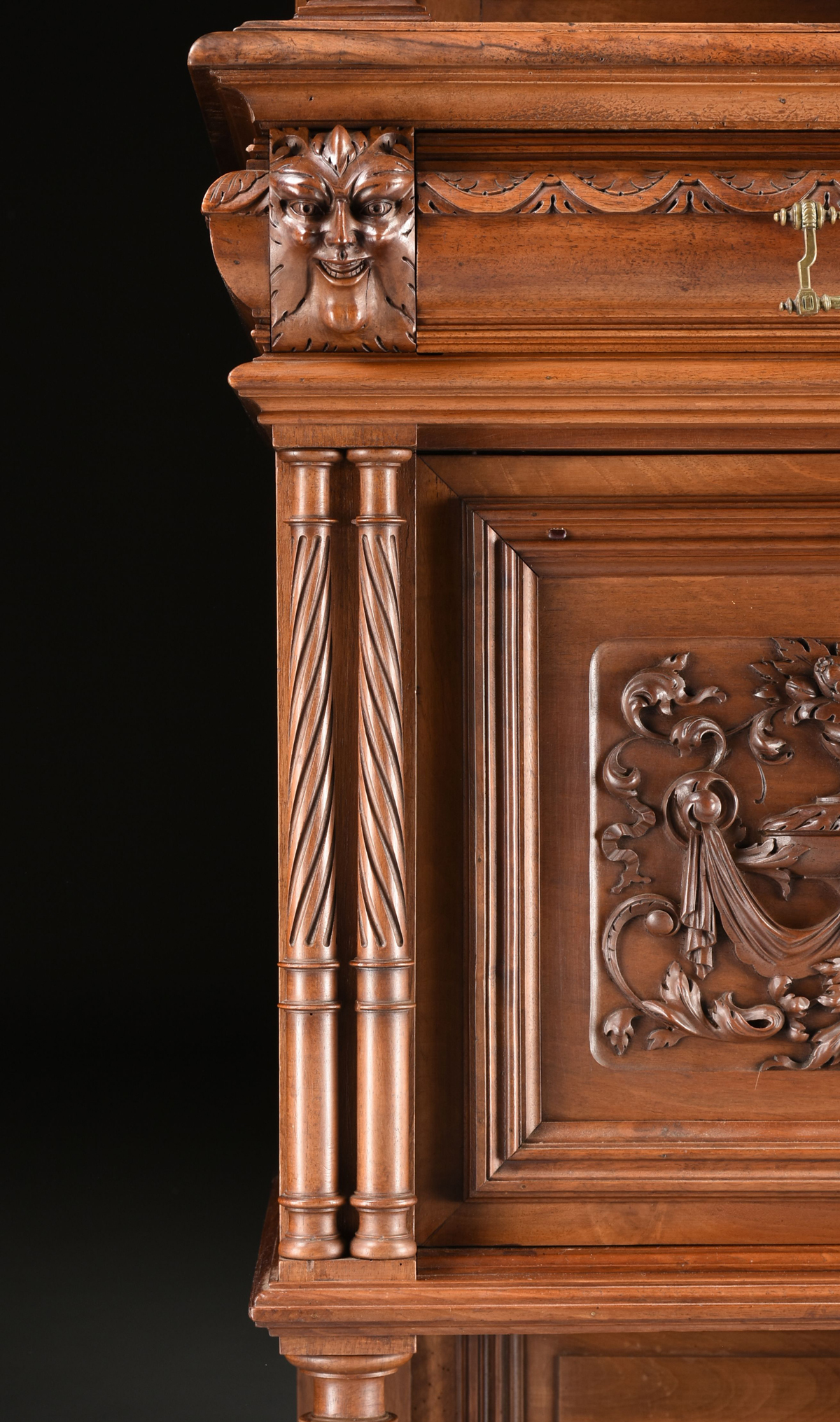 A RENAISSANCE REVIVAL MARBLE INSET WALNUT BUFFET Ã€ DEUX CORPS, FRENCH, SECOND HALF 19TH CENTURY, - Image 5 of 15