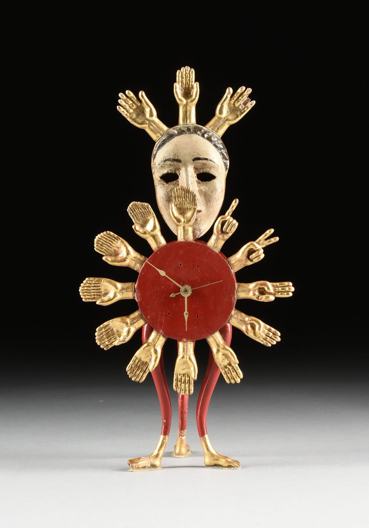 PEDRO FRIEDEBERG (Italian/Mexican b. 1936) AN HOROLOGICAL SCULPTURE ON STAND, "Clock with Mask," - Image 8 of 10