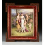 A LARGE KPM HAND PAINTED "FRÜHLING" PORCELAIN PLAQUE, MARKED, SIGNED, BERLIN, 19TH CENTURY, of