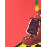 DOROTHY HOOD (American 1918-2000) A PRINT, "Green, Black, and Yellow on a Red Ground," CIRCA