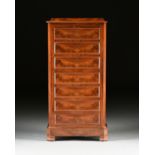 A LOUIS PHILIPPE FLAME MAHOGANY SEMAINIER SECRÉTAIRE Á ABATTANT, 1840s, with a flat rectangular