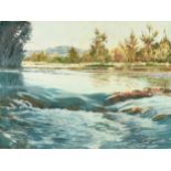 AL BARNES (American/Texas 1937-2015) A PAINTING, "Small Rapids," oil on canvas, signed L/R, "