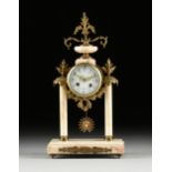 A LOUIS XVI REVIVAL GILT BRONZE AND MARBLE CLOCK, CLOCKWORKS BY FRITZ MARTI, FRENCH, CIRCA 1900, the