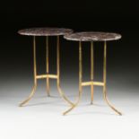 CEDRIC HARTMAN (American b. 1929) A PAIR OF MARBLE TOPPED BRASS END TABLES, "AE," DESIGNED 1973,