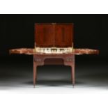 A GEORGE V MAHOGANY DRESSING TABLE AND STERLING SILVER TOILETTE SERVICE, BY GEORGE BETJEMANN AND