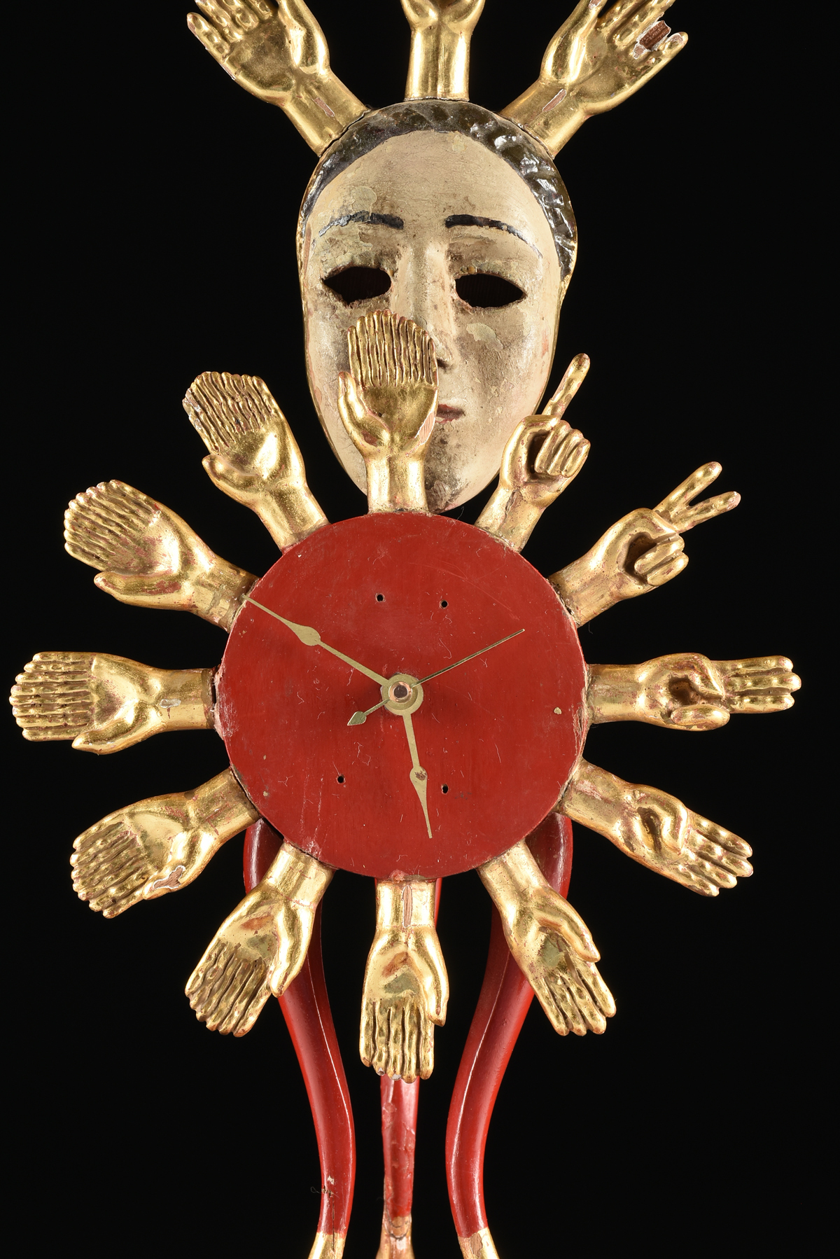 PEDRO FRIEDEBERG (Italian/Mexican b. 1936) AN HOROLOGICAL SCULPTURE ON STAND, "Clock with Mask," - Image 4 of 10