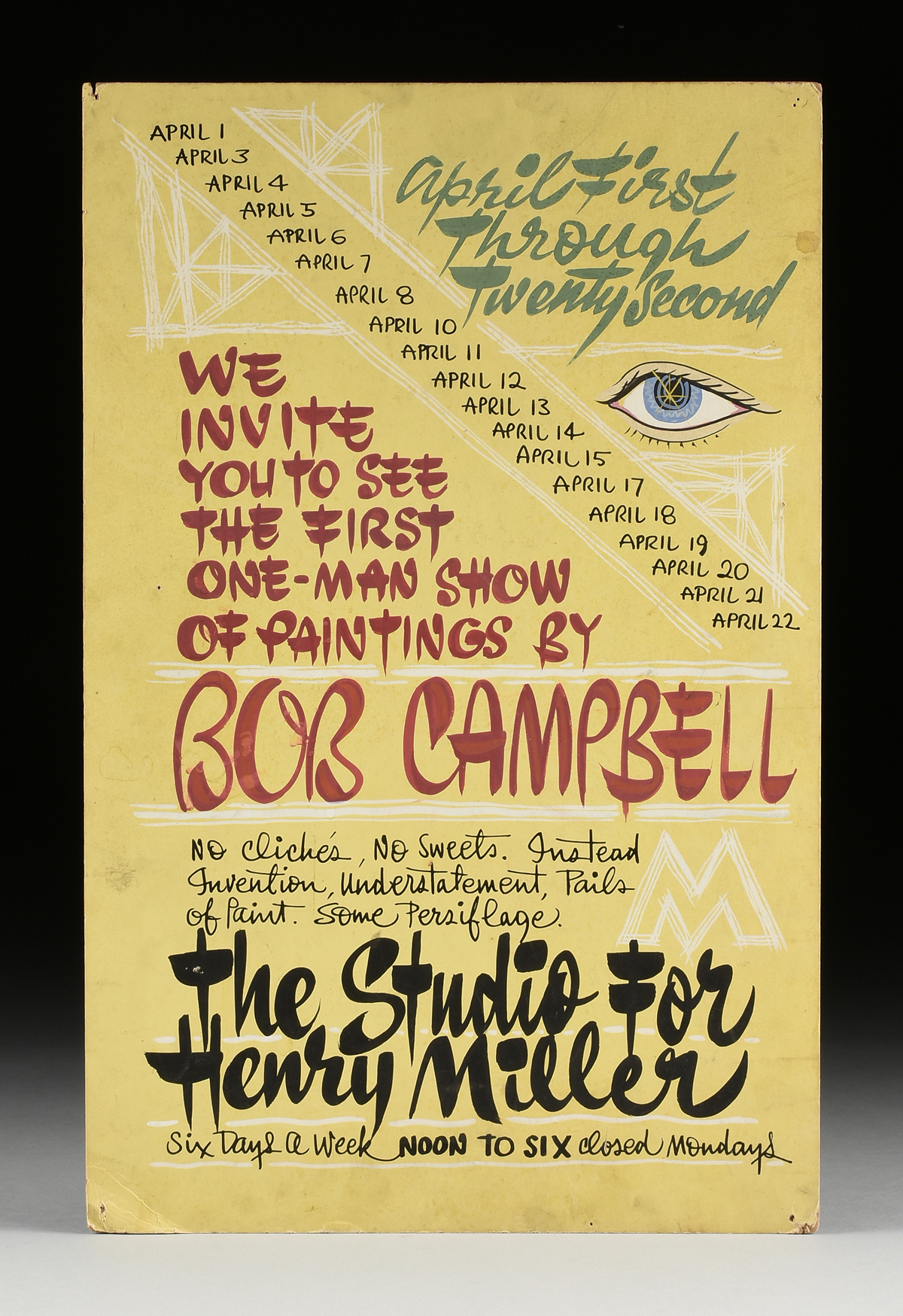 HENRY MILLER (American 1891-1980) TWO HAND PAINTED ADVERTISEMENTS, "We Invite You to See the First - Image 4 of 6