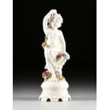 AN ITALIAN FLORAL EMBELLISHED MAJOLICA PUTTO LAMP BASE, SIGNED, MODERN, modeled as a scantily clad