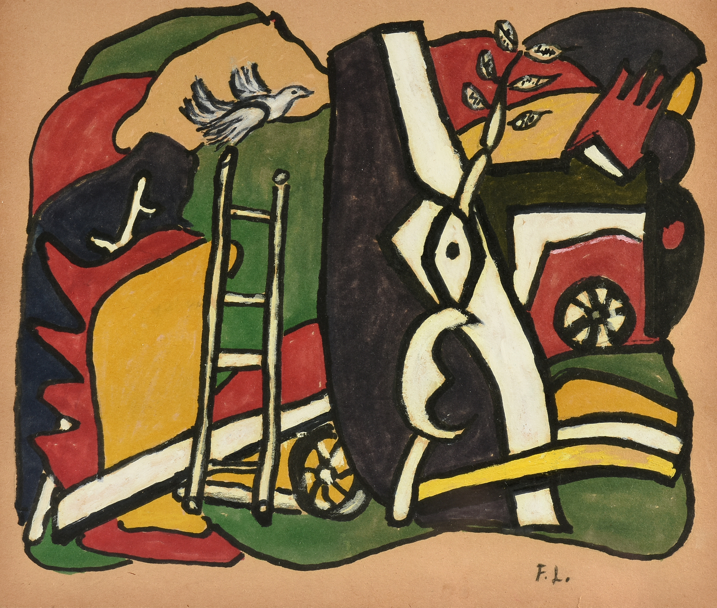 JOSEPH FERNAND HENRI LÉGER (French 1881-1955) A PRINT, "Untitled," CIRCA 1950, gouache on paper,
