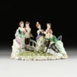 A GERMAN PORCELAIN FIGURAL GROUP, KISTER, THURINGIA, 1900-1970, parcel gilt enameled porcelain,