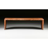 AN AMERICAN STUDIO FURNITURE STYLE TEAK BENCH, 20TH CENTURY, with semi sanded bark edges,