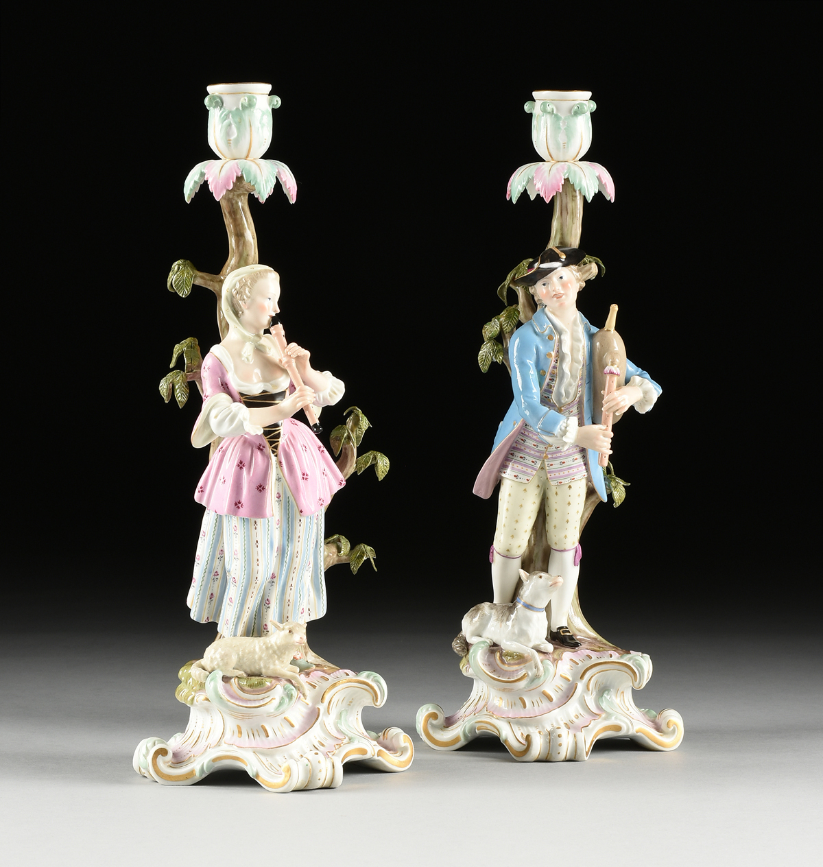 A PAIR OF MEISSEN MUSICIAN FIGURAL CANDLESTICKS, MARKED, LATE 19TH/EARLY 20TH CENTURY, each - Image 2 of 20