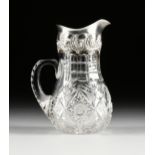 AN AMERICAN BRILLIANT PERIOD STERLING SILVER MOUNTED CUT CRYSTAL PITCHER, MARKED, NEW YORK, 1890-