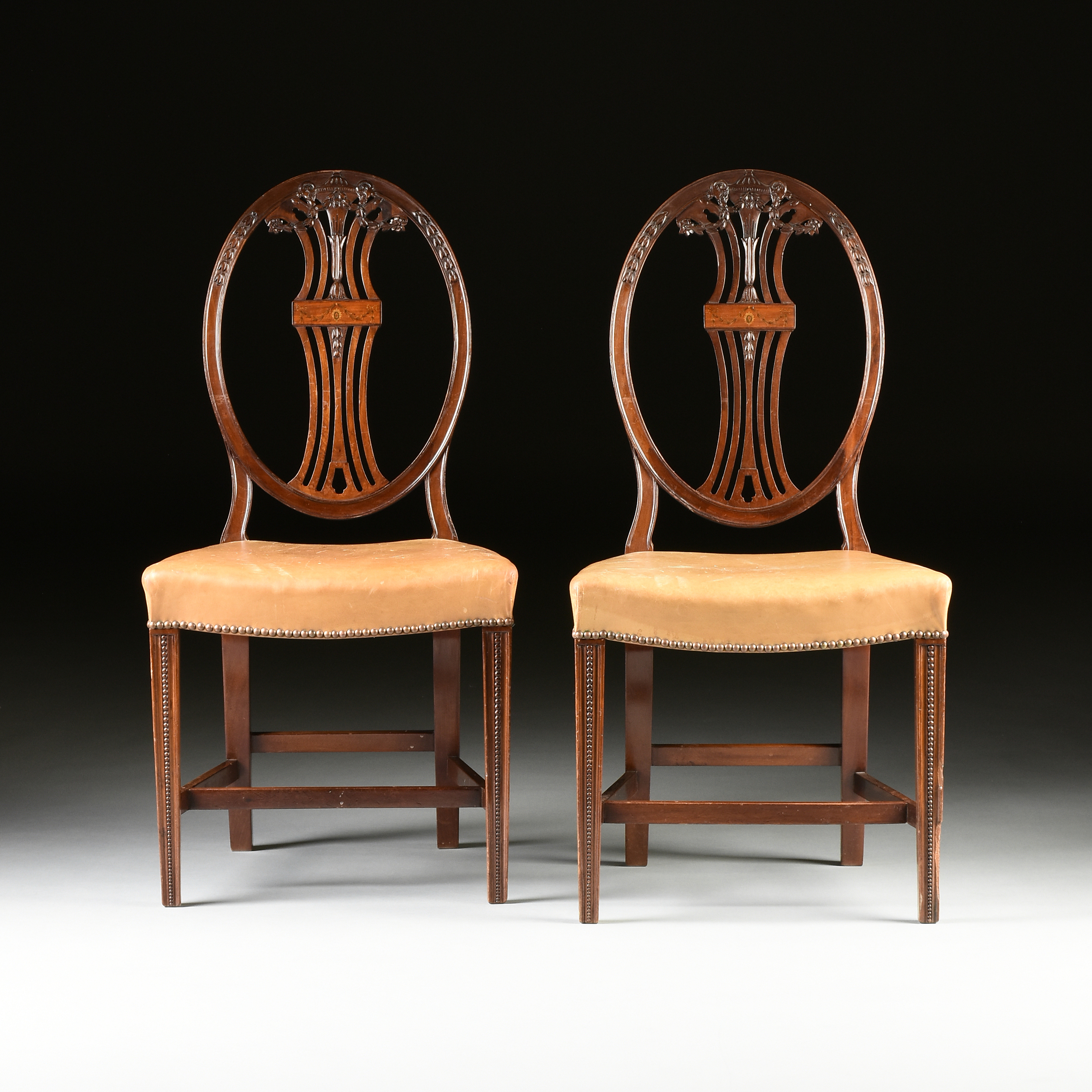 A PAIR OF AMERICAN HEPPLEWHITE STYLE INLAID MAHOGANY OVAL BACK CHAIRS, NEW YORK, EARLY 20TH CENTURY,