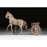 A "SULKY" HORSE DRAWN CHARIOT CHILD'S TIN TRICYCLE, FRENCH, EARLY 20TH CENTURY, modeled as a